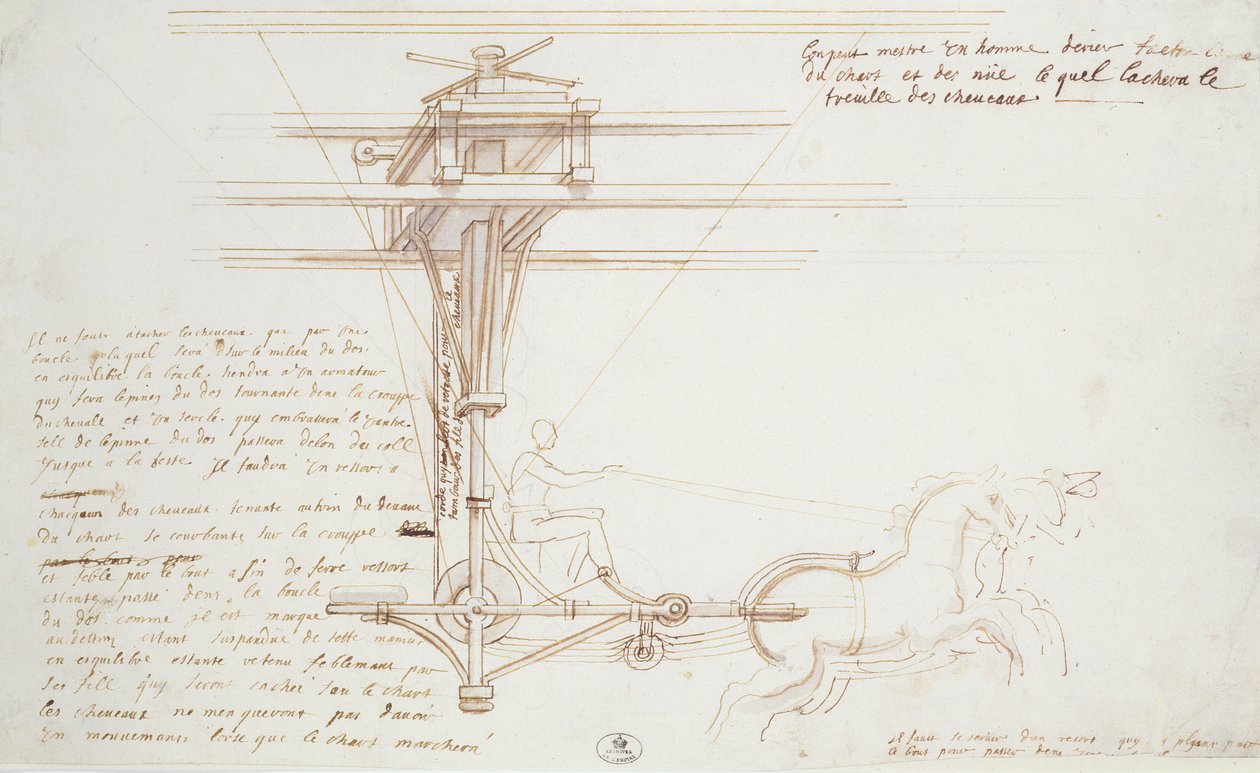 Entwurf für den Wagen von Phaeton in der Oper von Lully (Brauntinte und Waschung auf Papier) von Jean I Berain