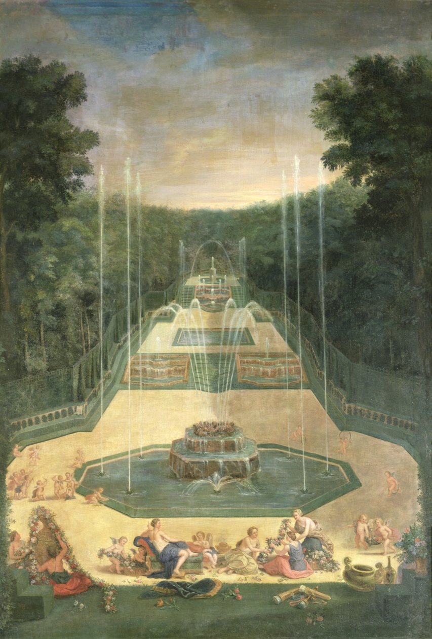 Die Haine von Versailles. Blick auf die Drei Brunnen mit Venus und Putten, die mit Pfeil und Bogen üben, 1688 von Jean the Younger Cotelle