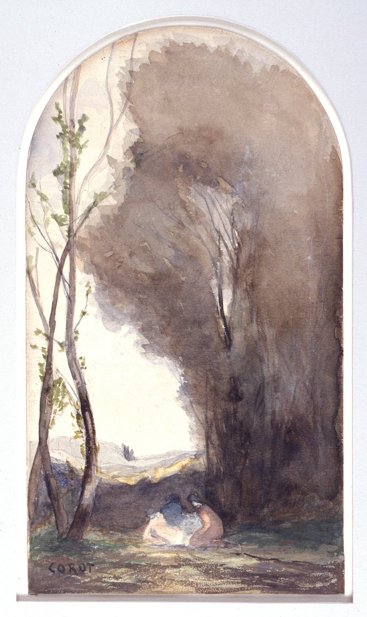 Aquarell zu "Heiliger Sebastian von heiligen Frauen gepflegt" von Jean-Baptiste-Camille Corot
