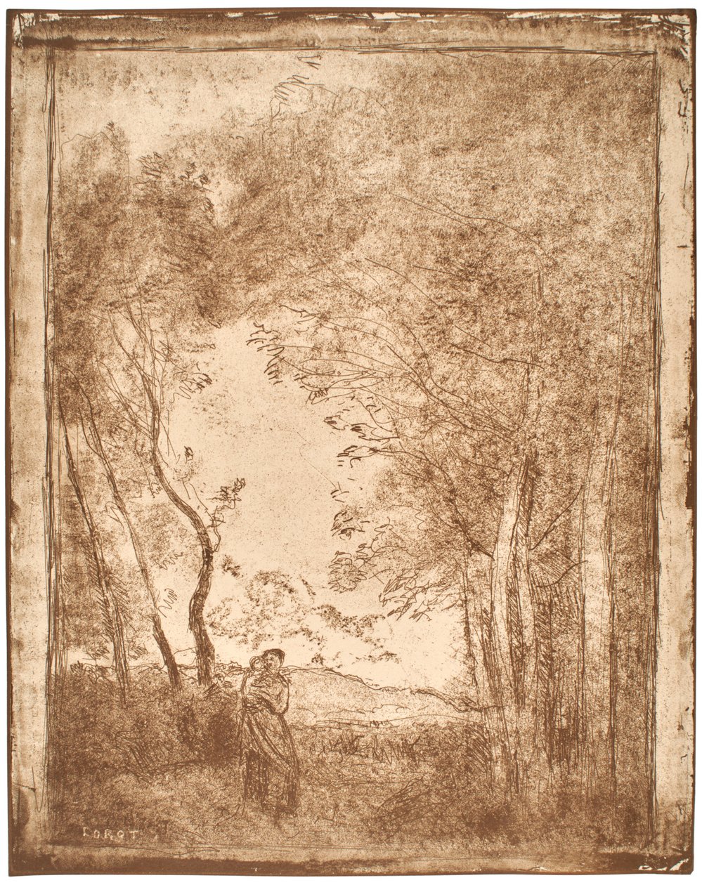 Junge Mutter am Eingang eines Waldes von Jean-Baptiste-Camille Corot