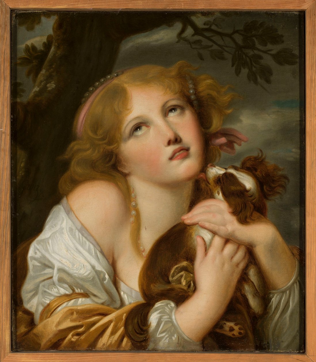 Mädchen mit einem Hund auf dem Arm von Jean-Baptiste Greuze