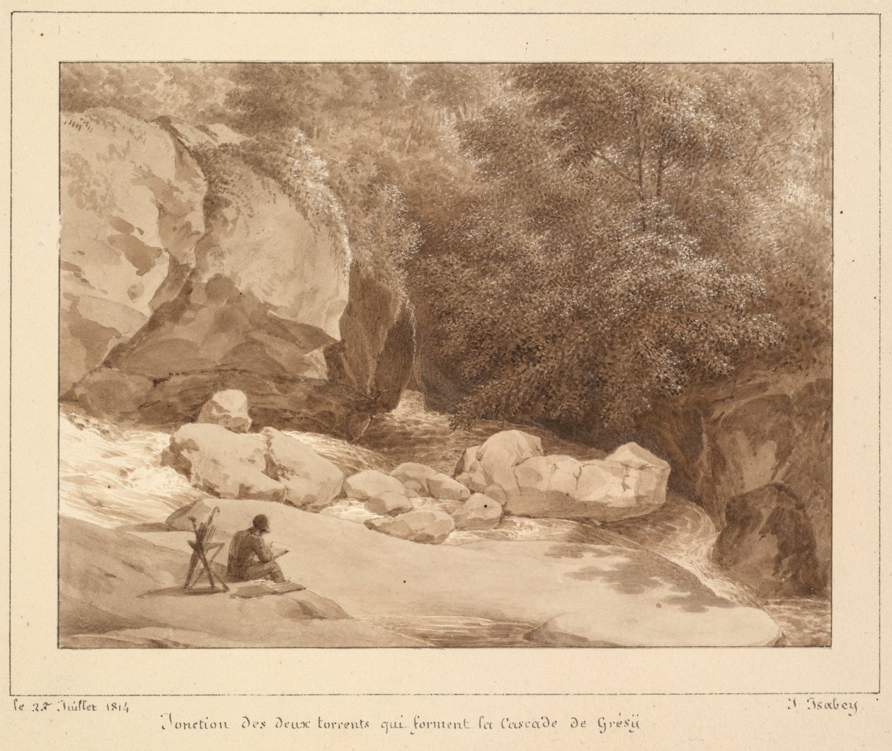 Vereinigung der beiden Bäche, die den Wasserfall von Grésy bilden von Jean-Baptiste Isabey
