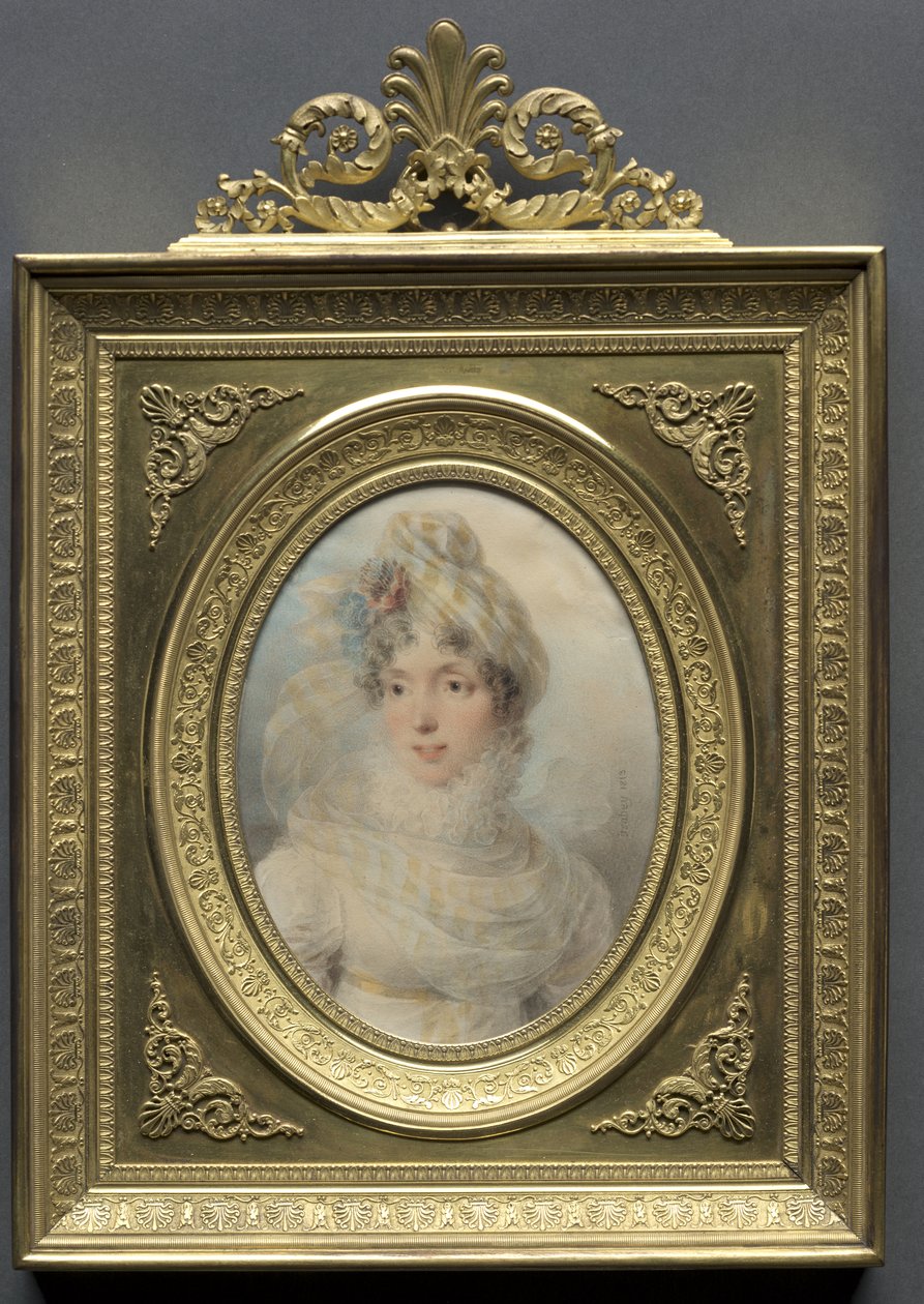 Porträt einer Frau in einem weißen Kleid von Jean-Baptiste Isabey
