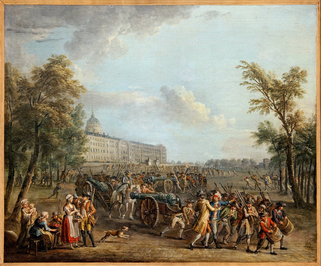 Plünderung der Waffen in den Invalides, das Volk von Paris, nachdem es am 13. Juli das Garde Meuble in Besitz genommen hatte, drang am 14. Juli 1789 in die Invalides ein und nahm 4 Kanonen und 34.000 Gewehre von Jean Baptiste Lallemand