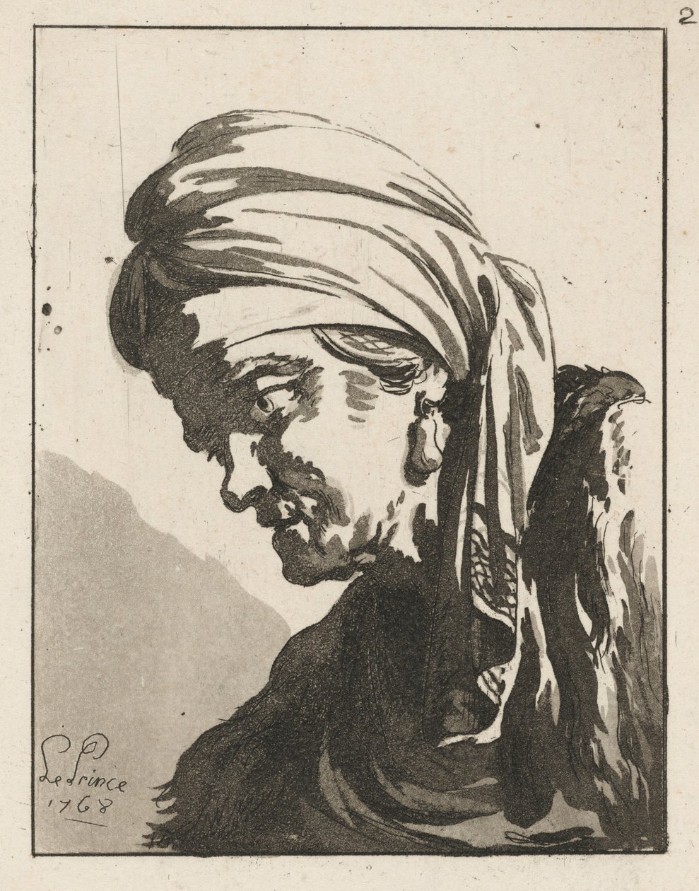 Kopf einer zusammengesunkenen alten Frau von Jean-Baptiste Le Prince