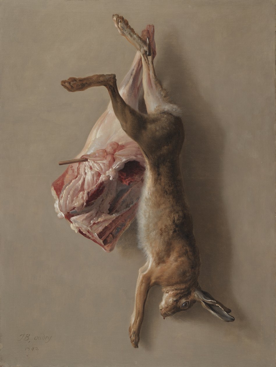 Ein Hase und ein Lammbein von Jean-Baptiste Oudry