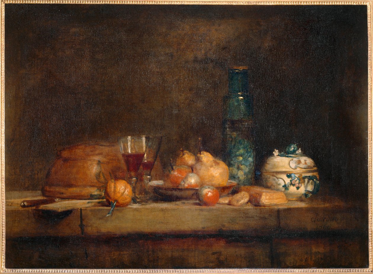 Stillleben mit Olivenglas von Jean Baptiste Simeon Chardin
