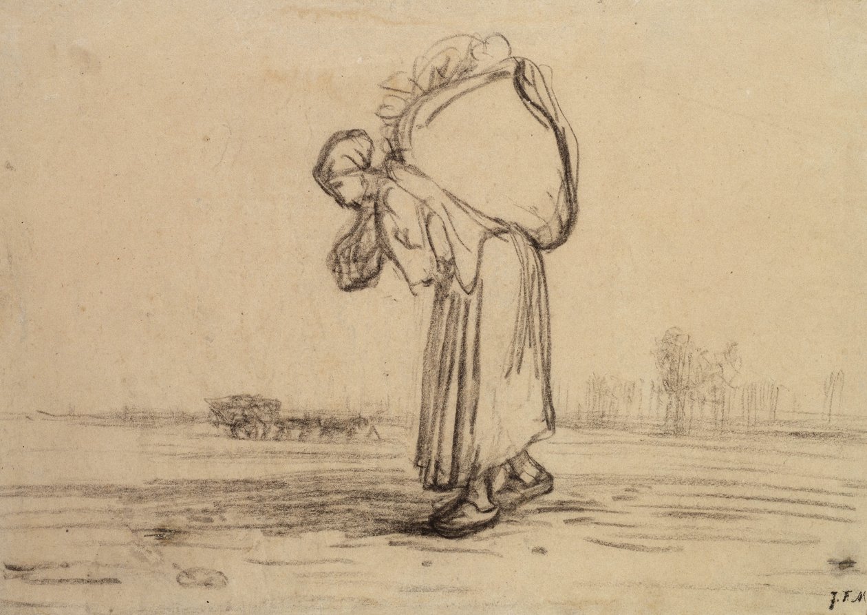 Frau, die einen Sack auf dem Rücken trägt von Jean Francois Millet