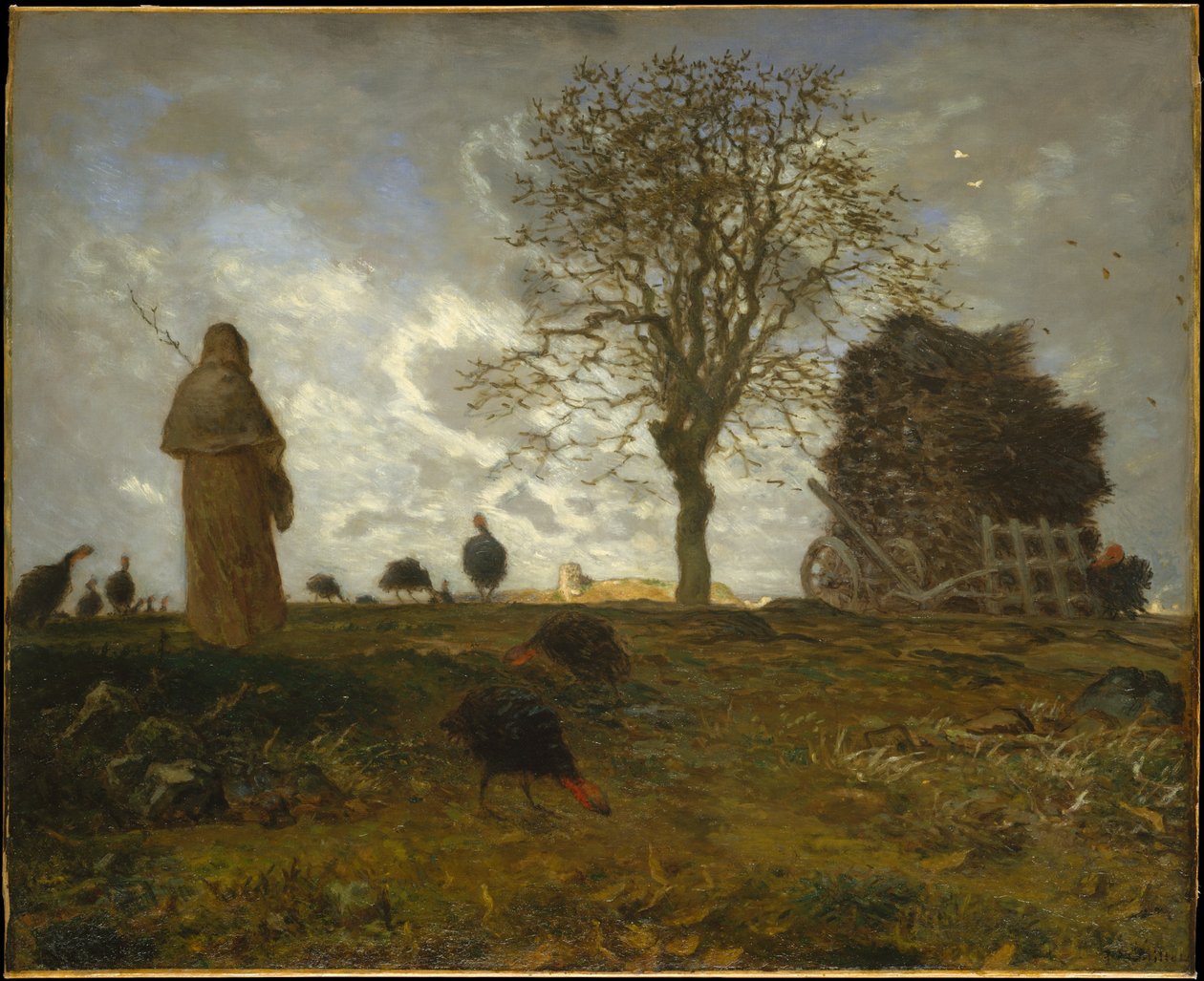 Herbstlandschaft mit einer Truthahnschar von Jean-Francois Millet