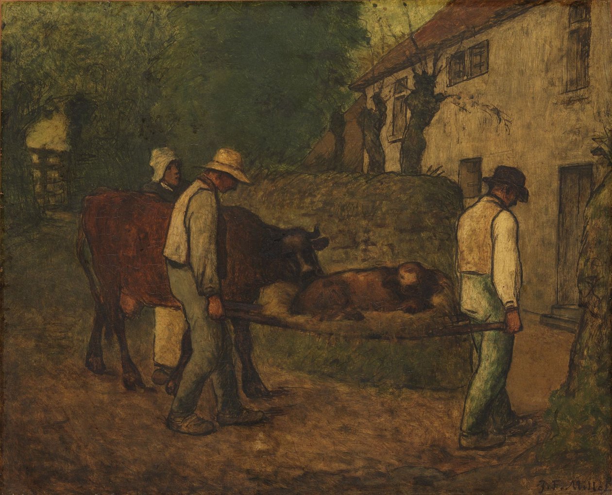 Das auf den Feldern geborene Kalb wird nach Hause gebracht von Jean-Francois Millet