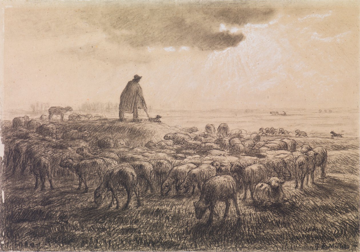 Schafe und Hirte von Jean-Francois Millet