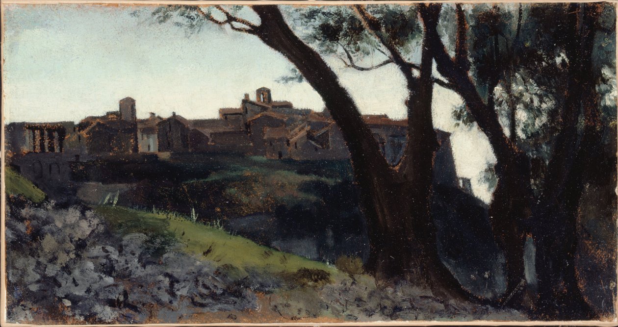 Italienische Landschaft. Dorf in der Dämmerung von Jean Jacques Henner