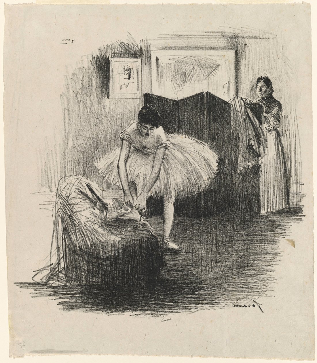 Tänzerin, die ihren Tanzschuh bindet von Jean-Louis Forain