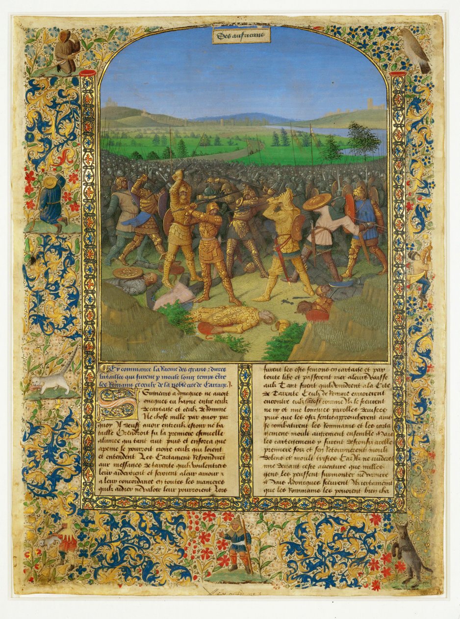 Eine Schlacht zwischen Römern und Karthagern, wahrscheinlich die Schlacht von Cannae von Jean (style of) Fouquet