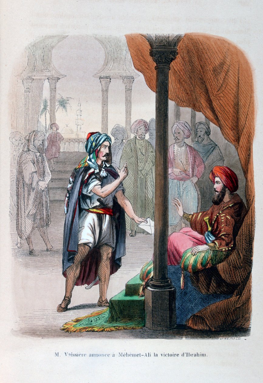 M. Vaissière verkündet den Sieg von Ibrahim Pascha an Mehmet Ali, 1818, 1847 von Jean Adolphe Beauce