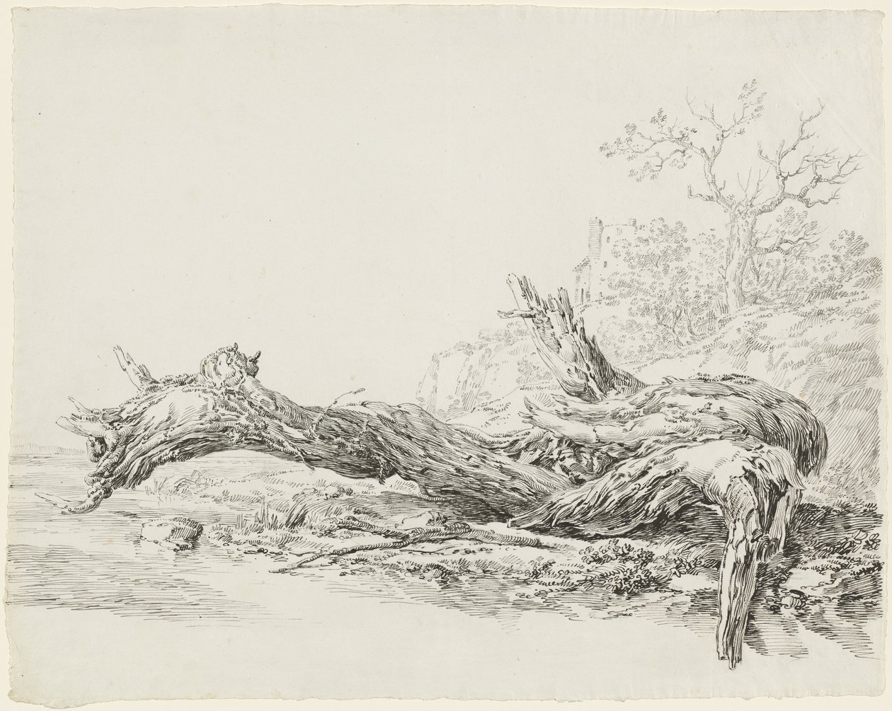Ein umgestürzter alter Baum neben einem Bach von Jean Antoine Constantin