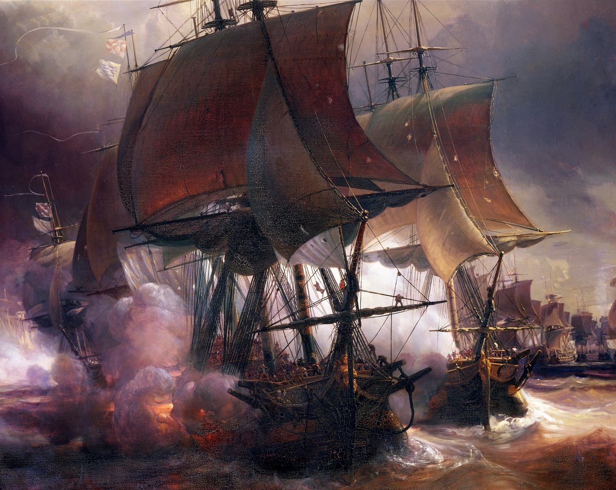 Seeschlacht von Ouessant zwischen französischen und britischen Flotten, 27. Juli von Jean Antoine Theodore Gudin