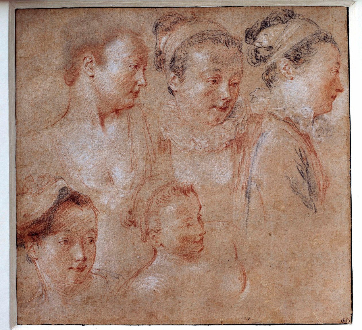 Fünf Frisuren von Frauen von Jean Antoine Watteau