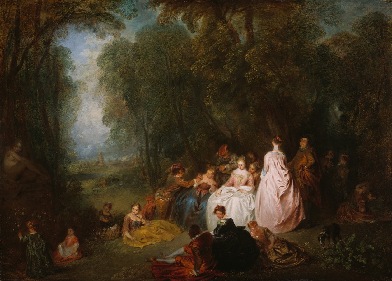 Ländliches Fest (Pastorale Versammlung) von Jean Antoine Watteau