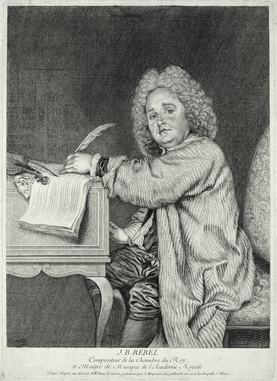 Porträt von Jean-Ferry Rebel (1666-1747), graviert von Moyreau von Jean Antoine Watteau