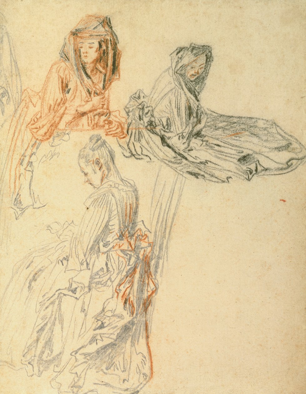 Studien von drei sitzenden Frauen, um 1716-18 von Jean Antoine Watteau
