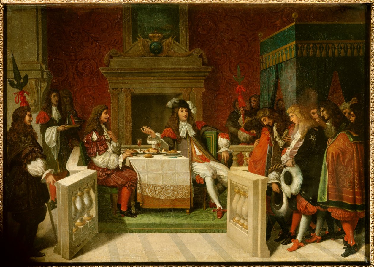 Ludwig XIV. und Molière: König Ludwig XIV. (1638-1715) und Jean Baptiste Poquelin genannt Molière (1622-1673) am Tisch vor den Höflingen von Jean Auguste Dominique Ingres
