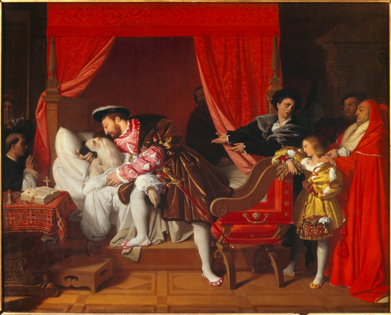 Der König von Frankreich Franz I. (1492-1547) empfängt die letzten Seufzer von Leonardo da Vinci in Clos Lucé von Jean Auguste Dominique Ingres