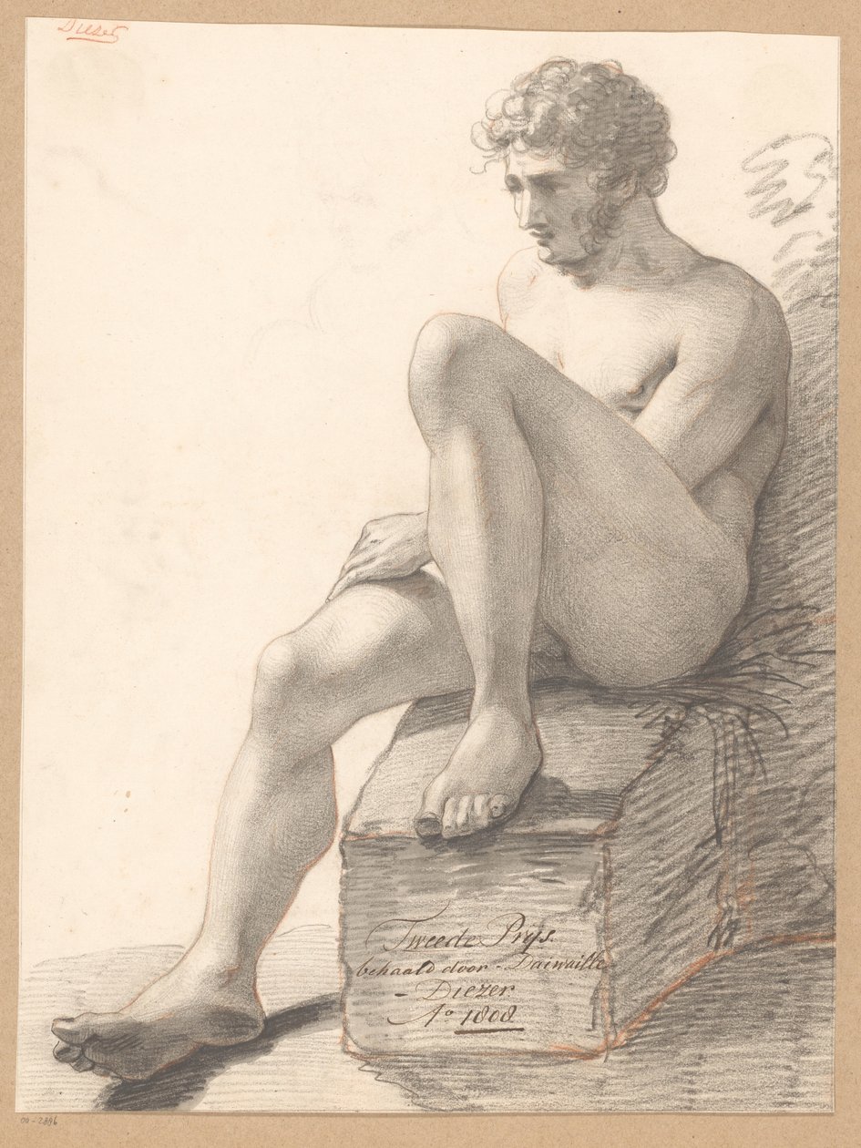 Sitzender männlicher Akt von vorne gesehen (2. Preis 1808) von Jean Augustin Daiwaille