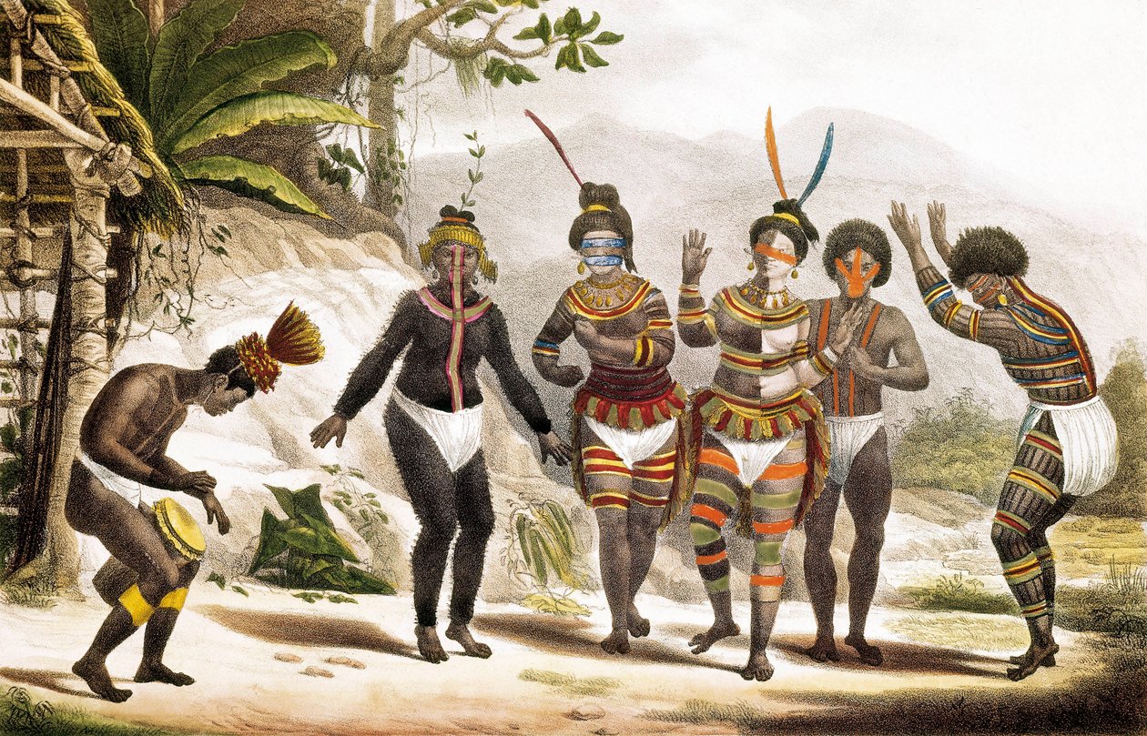 San Jose Mission: Tanzende südamerikanische Indianer, Brasilien von Jean Baptiste (after) Debret