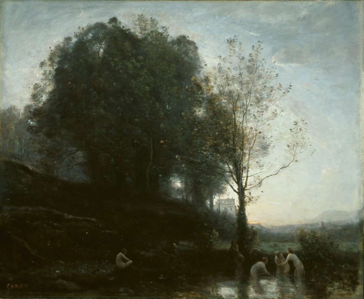 Badende Nymphen und Kind von Jean Baptiste Camille Corot
