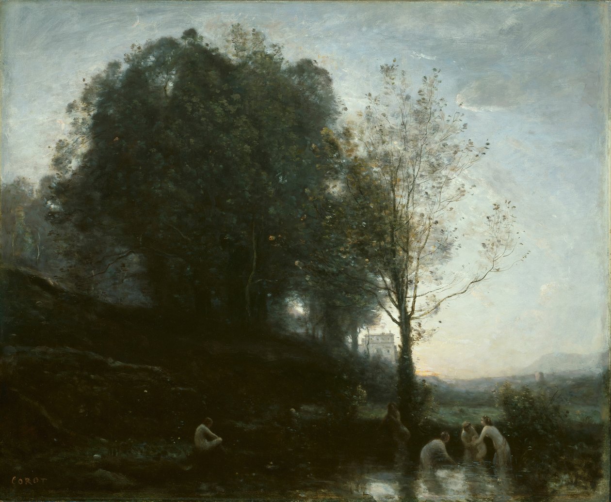 Badende Nymphen und Kind, 1855-1860 von Jean Baptiste Camille Corot