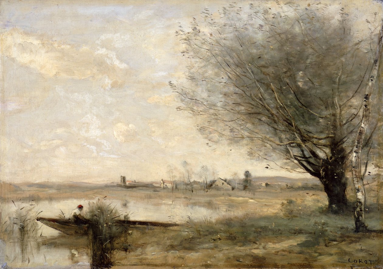 Fischer am Ufer vertäut von Jean Baptiste Camille Corot