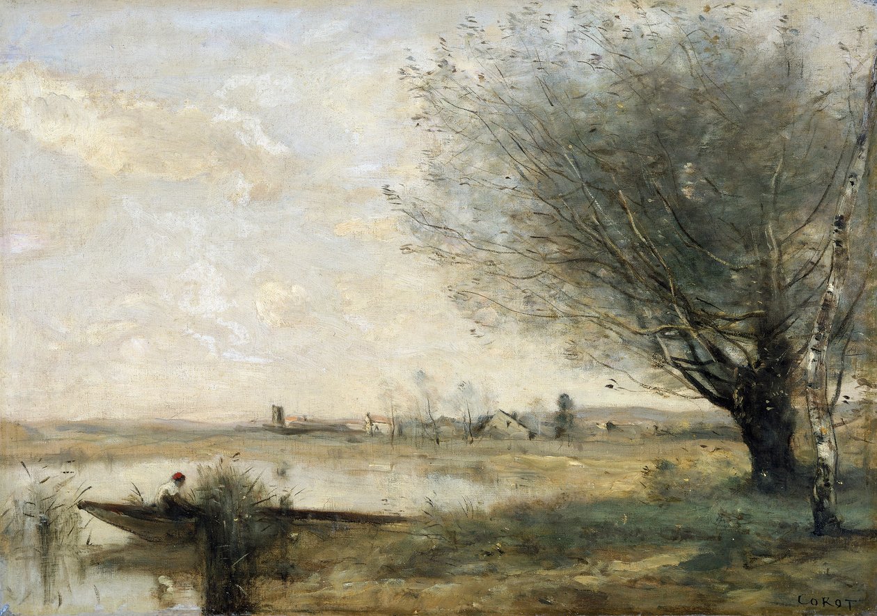 Fischer am Ufer vertäut von Jean Baptiste Camille Corot