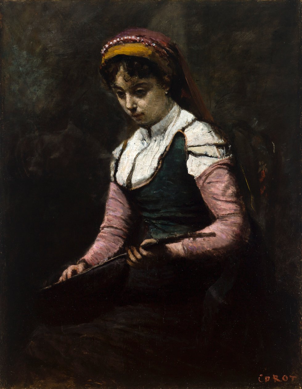 Mädchen mit Mandoline von Jean Baptiste Camille Corot