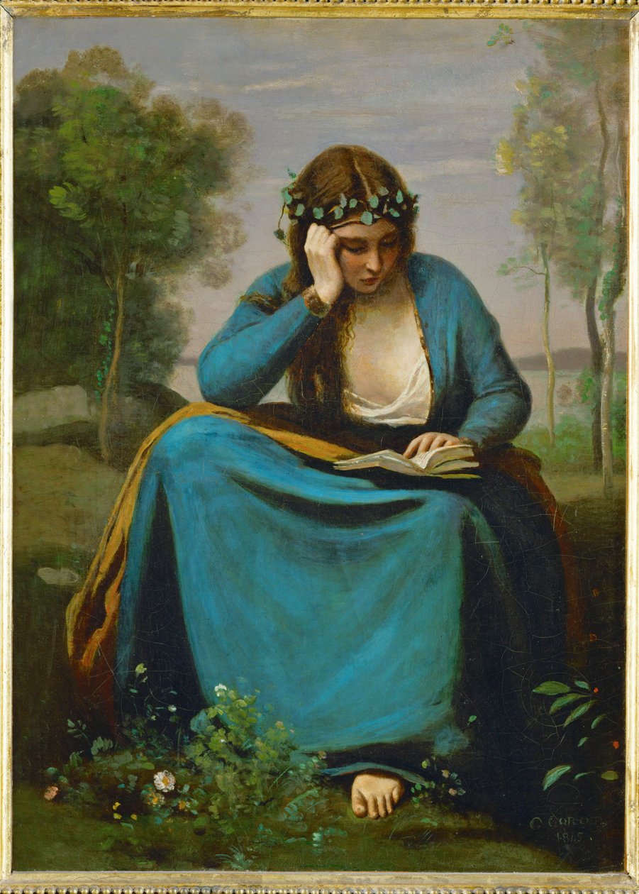 Liseuse couronnée des Fleurs oder La Muse de Virgil von Jean Baptiste Camille Corot
