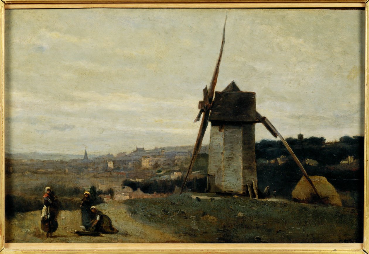 Eine Windmühle. Etretat von Jean Baptiste Camille Corot