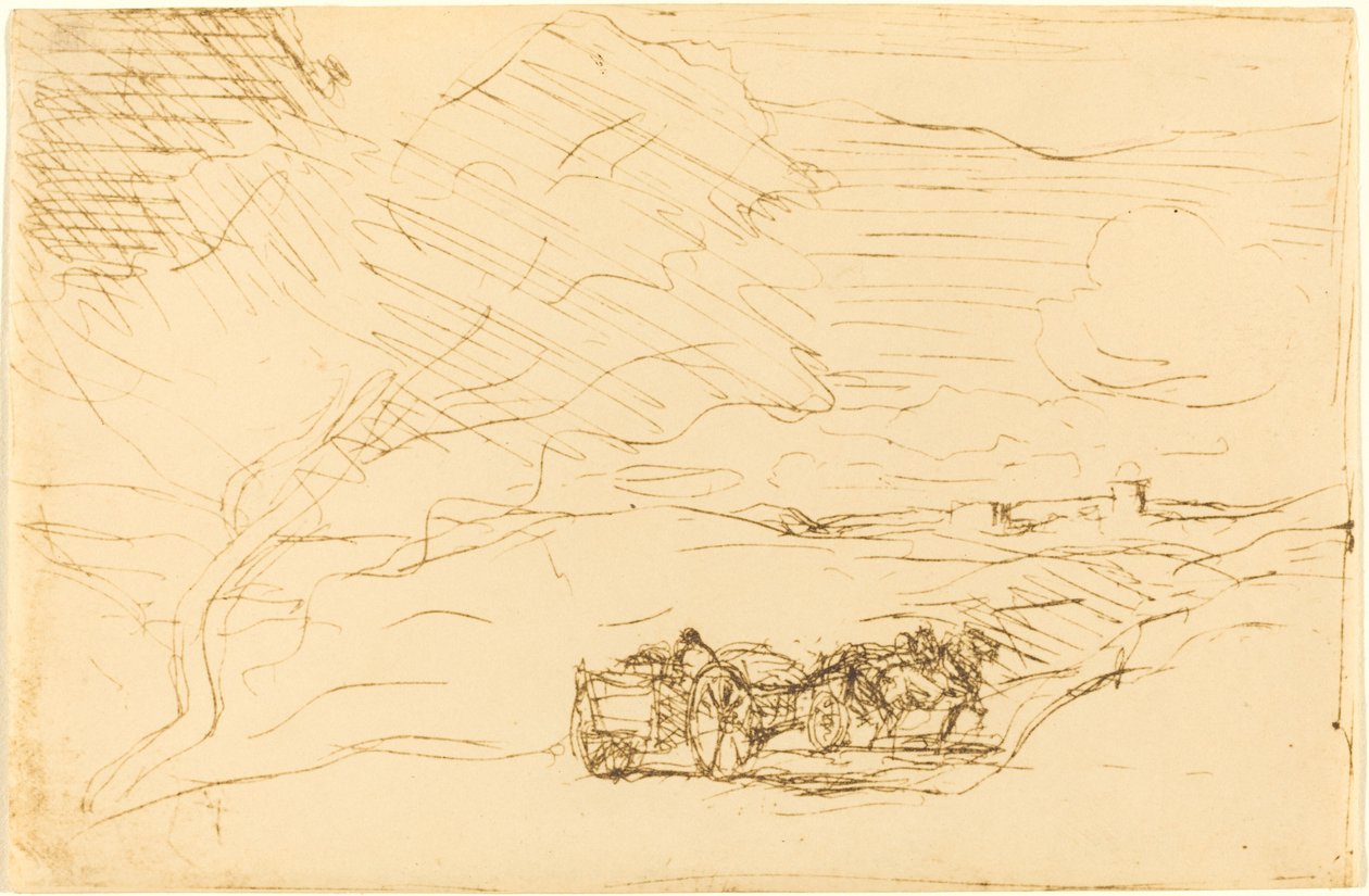 Wagen fährt in die Stadt von Jean Baptiste Camille Corot