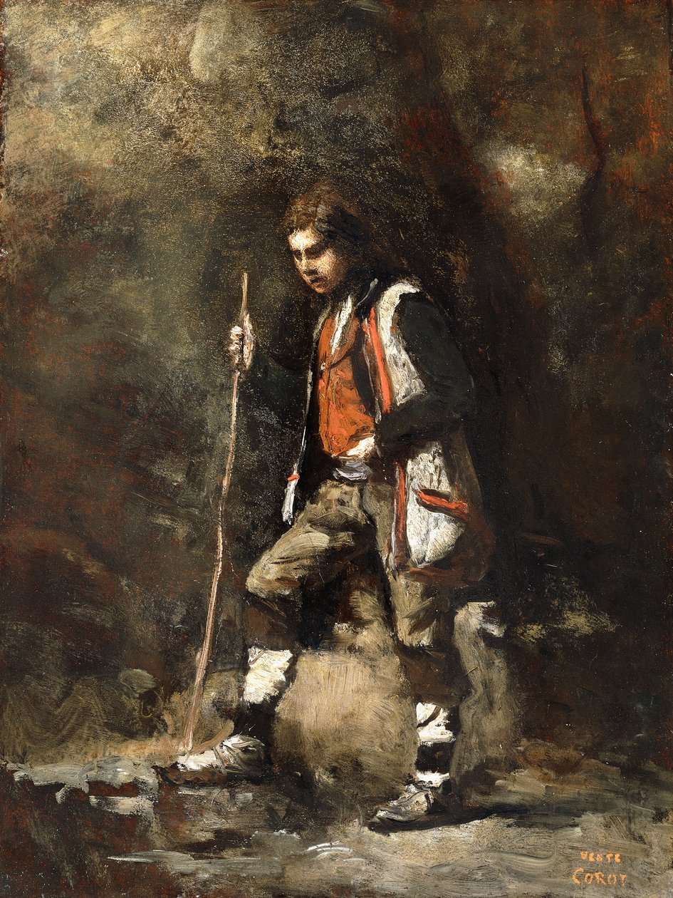 Junger italienischer Junge in den Bergen, ca. 1845-55 von Jean Baptiste Camille Corot