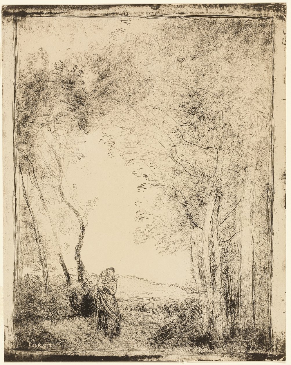 Junge Mutter am Waldrand von Jean Baptiste Camille Corot