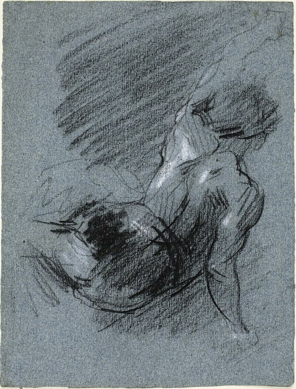Rückansicht einer sitzenden Figur, die den linken Arm hebt von Jean Baptiste Carpeaux