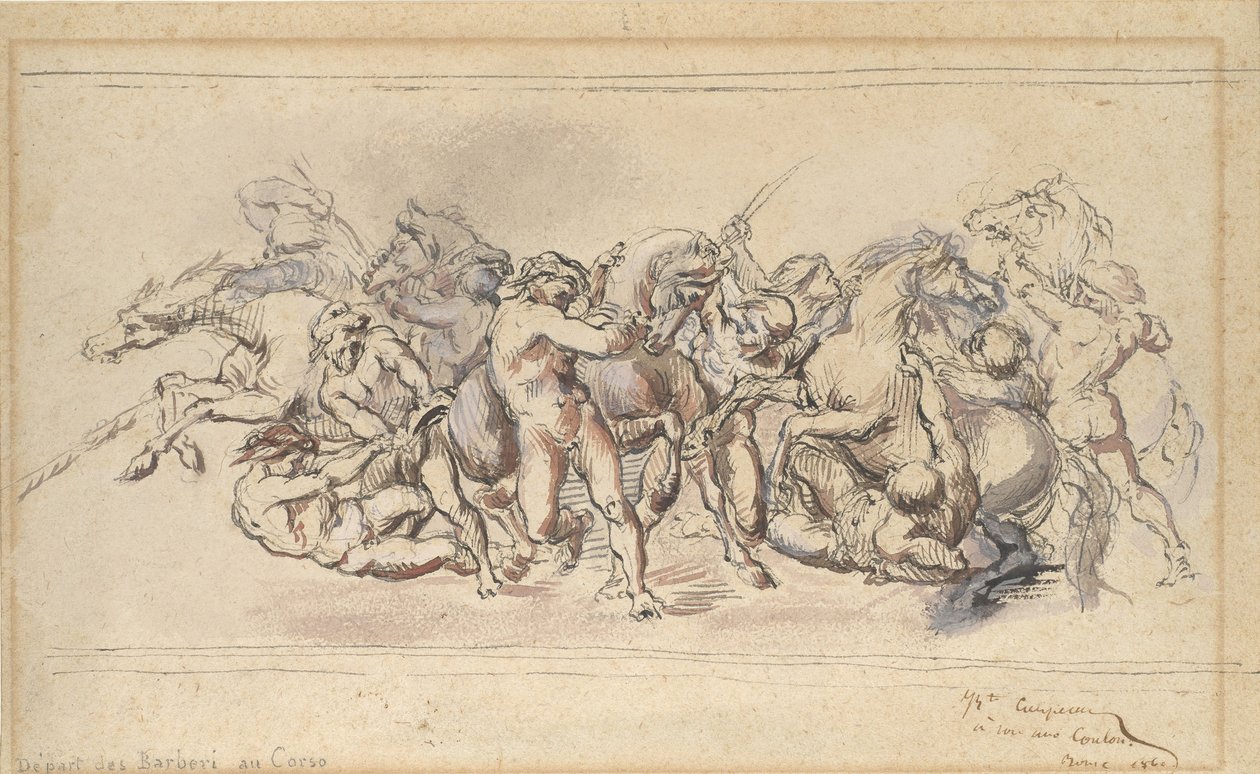 Start des Rennens der Barberi-Pferde, Rom von Jean Baptiste Carpeaux