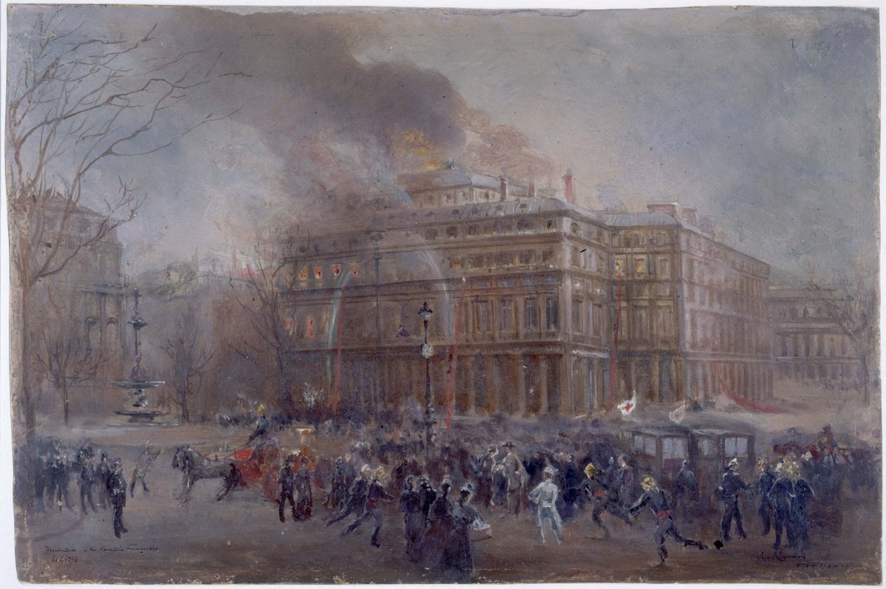 Der Brand der Comédie-Française, am 8. März 1900, circa 1900 von Jean Baptiste Edmond Allouard