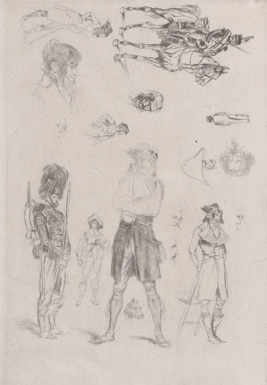 Blatt mit Skizzen Feuille de Croquis, 1868 von Jean Baptiste Edouard Detaille