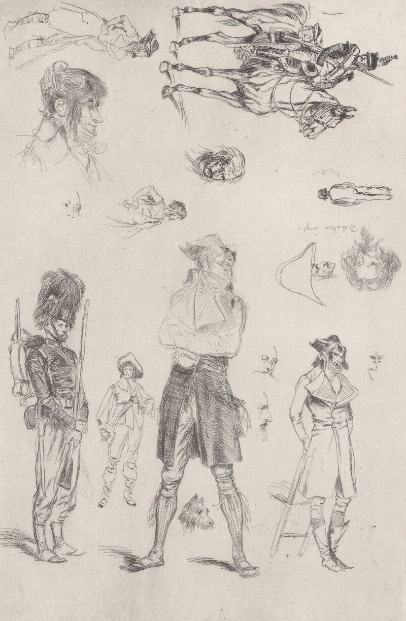 Blatt mit Skizzen Feuille de Croquis, 1868 von Jean Baptiste Edouard Detaille