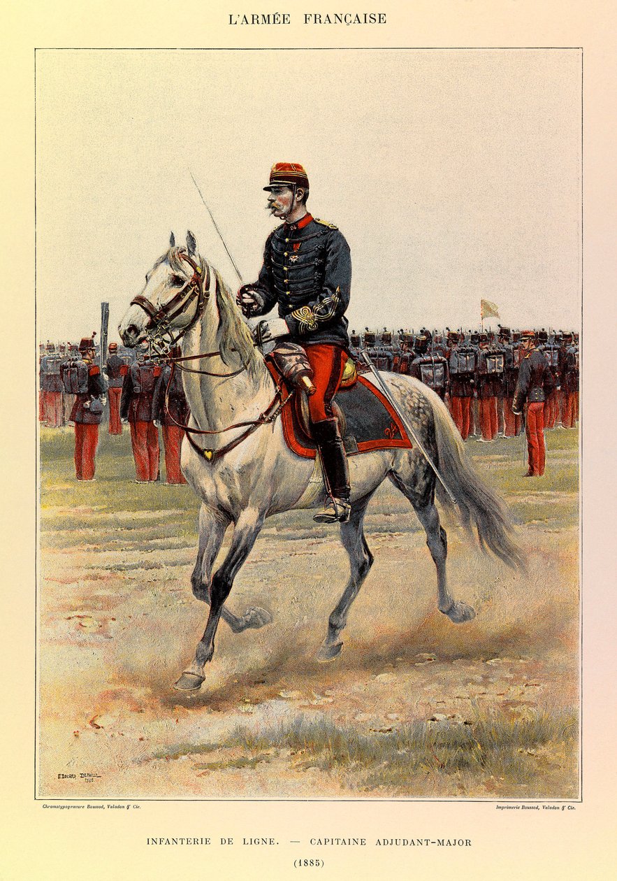 Typen und Uniformen der französischen Armee von Hauptmann Jules Richard, illustriert von Edouard Detaille: Linieninfanterie: Hauptmann und Unteroffizier 1885, Private Sammlung von Jean-Baptiste Edouard Detaille