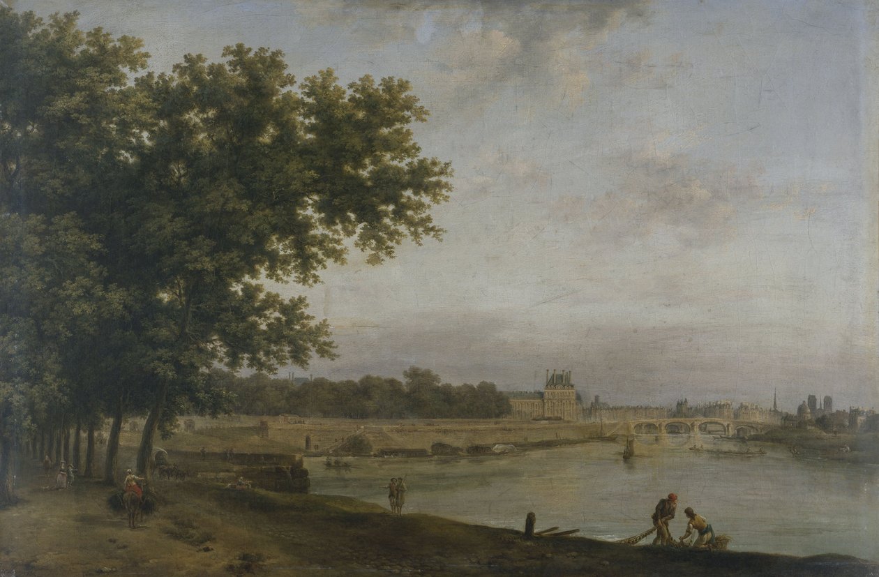 Die Tuilerien und die Pont Royal, gesehen vom Cours-la-Reine, 1783 von Jean Baptiste Genillion