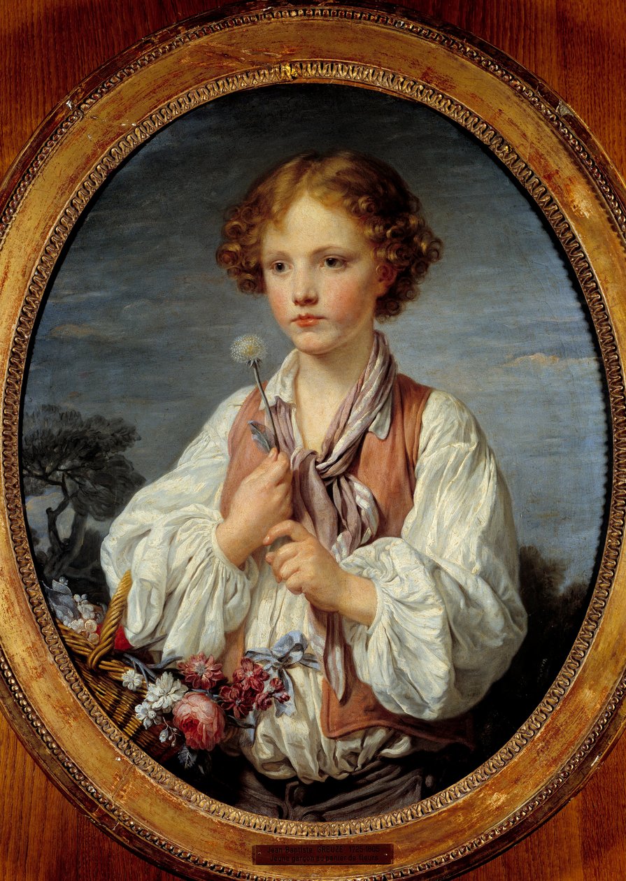 Junger Junge im Blumenkorb von Jean Baptiste Greuze (1761) von Jean Baptiste Greuze