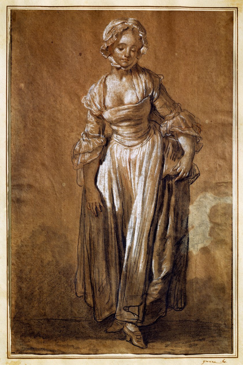 Stehendes junges Mädchen, Zeichnung von Jean-Baptiste Greuze von Jean Baptiste Greuze