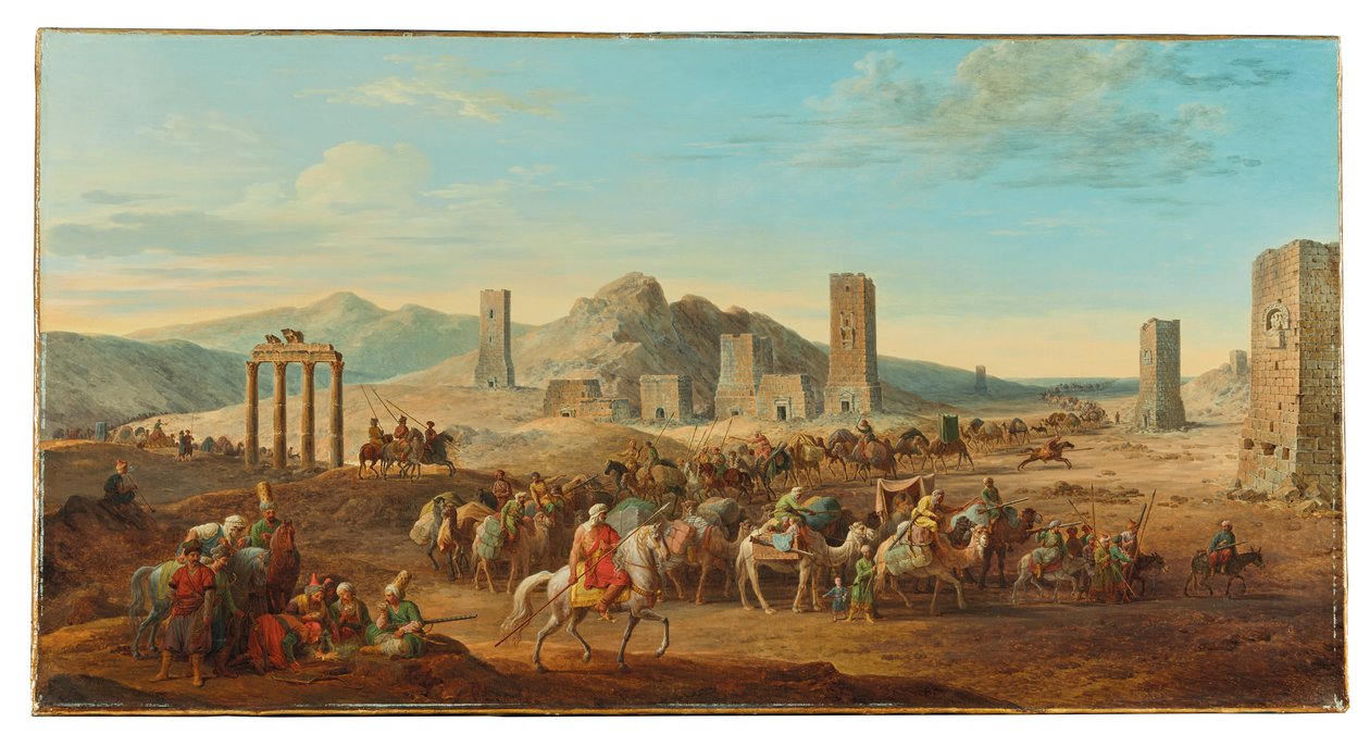 Zwei Karawanen am Eingang zum Tal, das nach Palmyra führt von Jean Baptiste Hilair