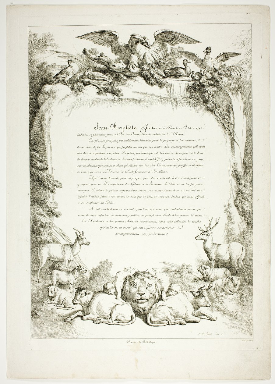 Biographieseite aus Oeuvres de J. B. Huet von Jean Baptiste Huet